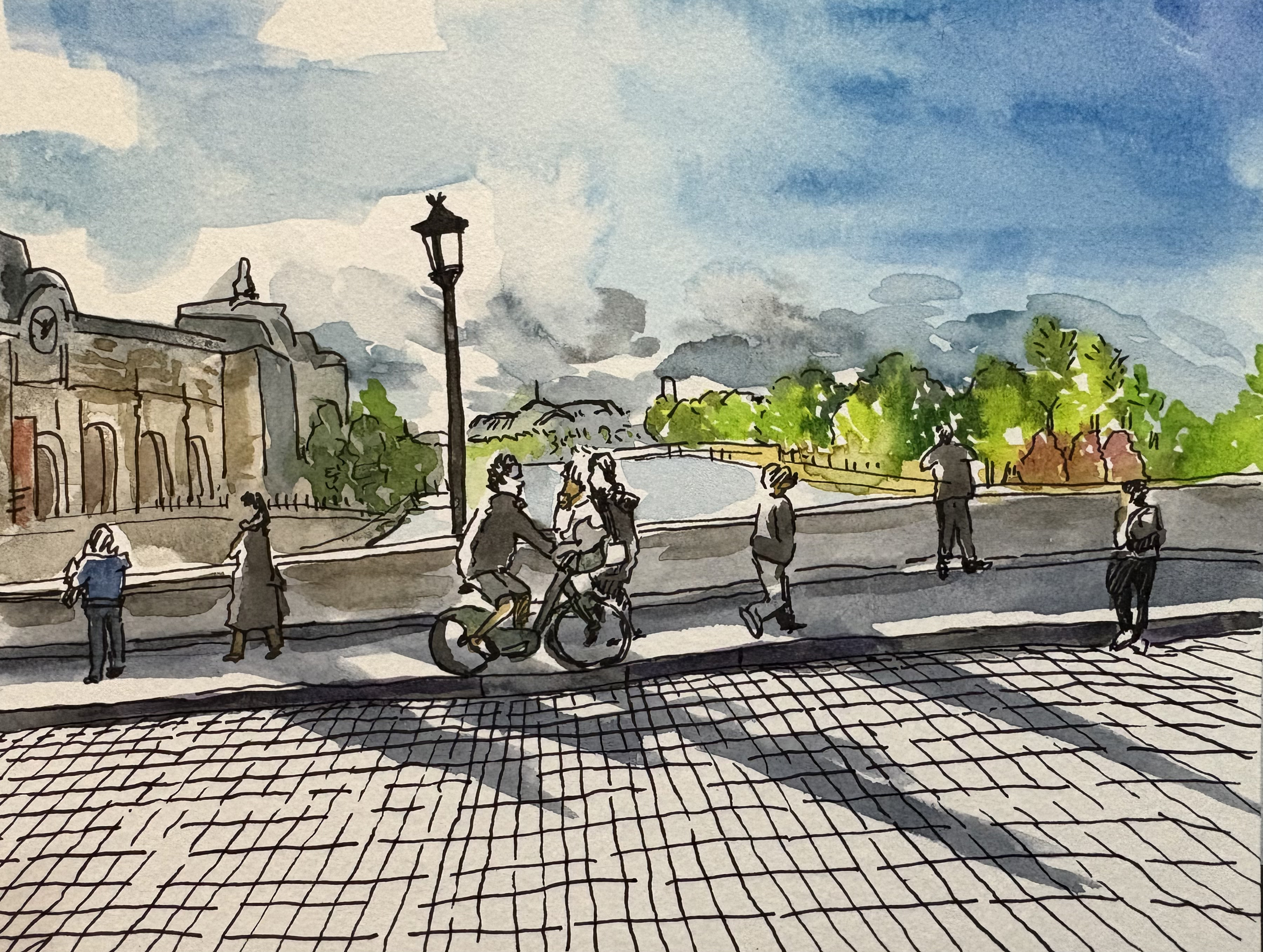 photograph of people walking around