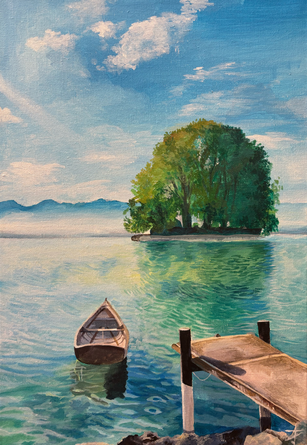 watercolor painting of building near sea